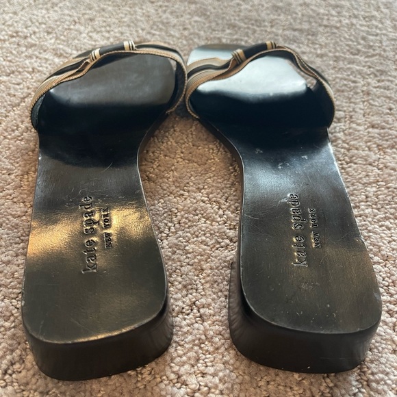 Kate Spade New York Black and Tan Striped Bow Slide Sandals, Flats, Size 11B - Picture 8 of 13